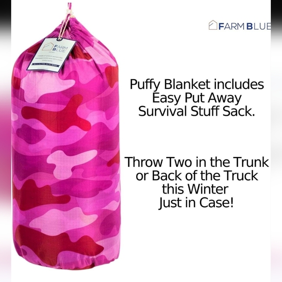 Farm Blue Pink Camo Military Camping Blanket - Picture 3 of 8